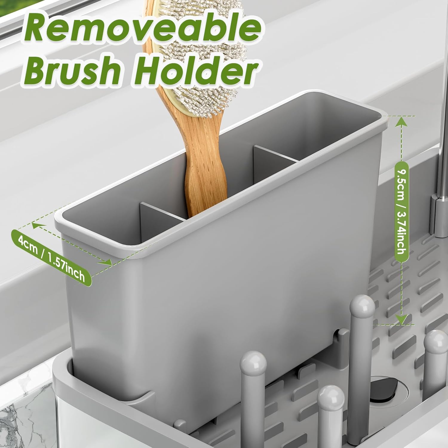 Stainless Steel Sink Caddy, Sponge Holder for Kitchen Sink with Brush Holder & Dishcloth Rack, Rustproof Sink Organizer Countertop, Soap Dispenser Kitchen Organizers Storage Essentials (Gray) - Image 9