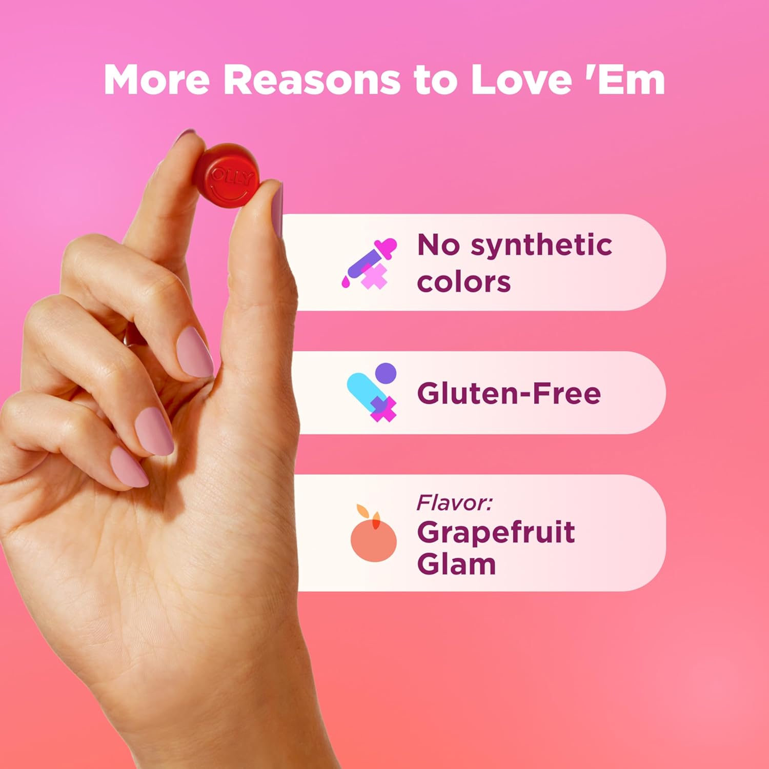 OLLY Undeniable Beauty Gummy, For Hair, Skin, Nails, Biotin, Vitamin C, Keratin, Chewable Supplement, Grapefruit, 30 Day Supply - 60 Count - Image 5