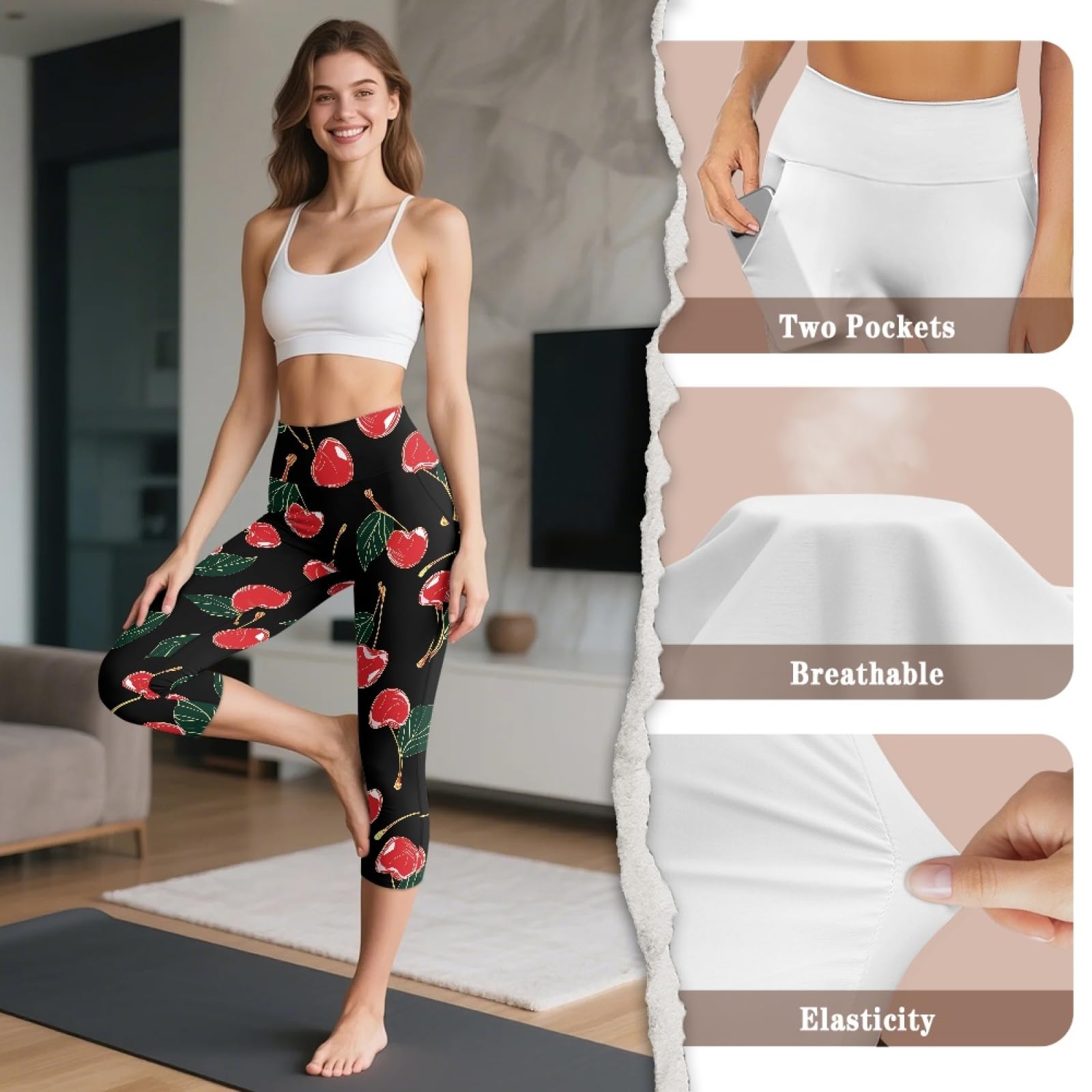 Amzbeauty Leggings para mujer, pantalones de yoga de cintura alta con bolsillos, leggings capri para mujer
