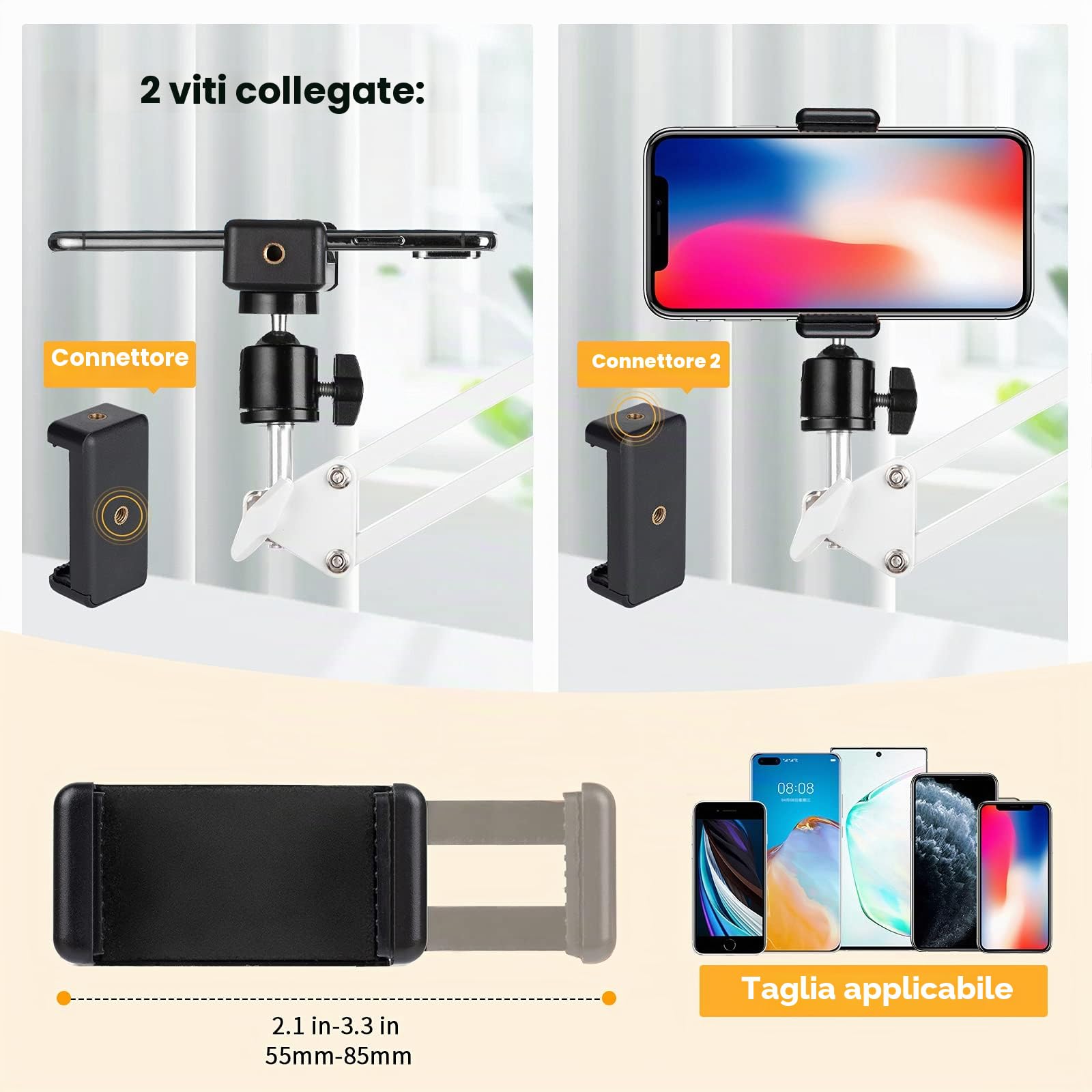 TARION Porta Cellulare Supporto per Telefono Cellulare - Supporto per Video Braccio Articolato Braccio Flessibile per Riprese Fotografiche Piatte Livestream(Bianca)