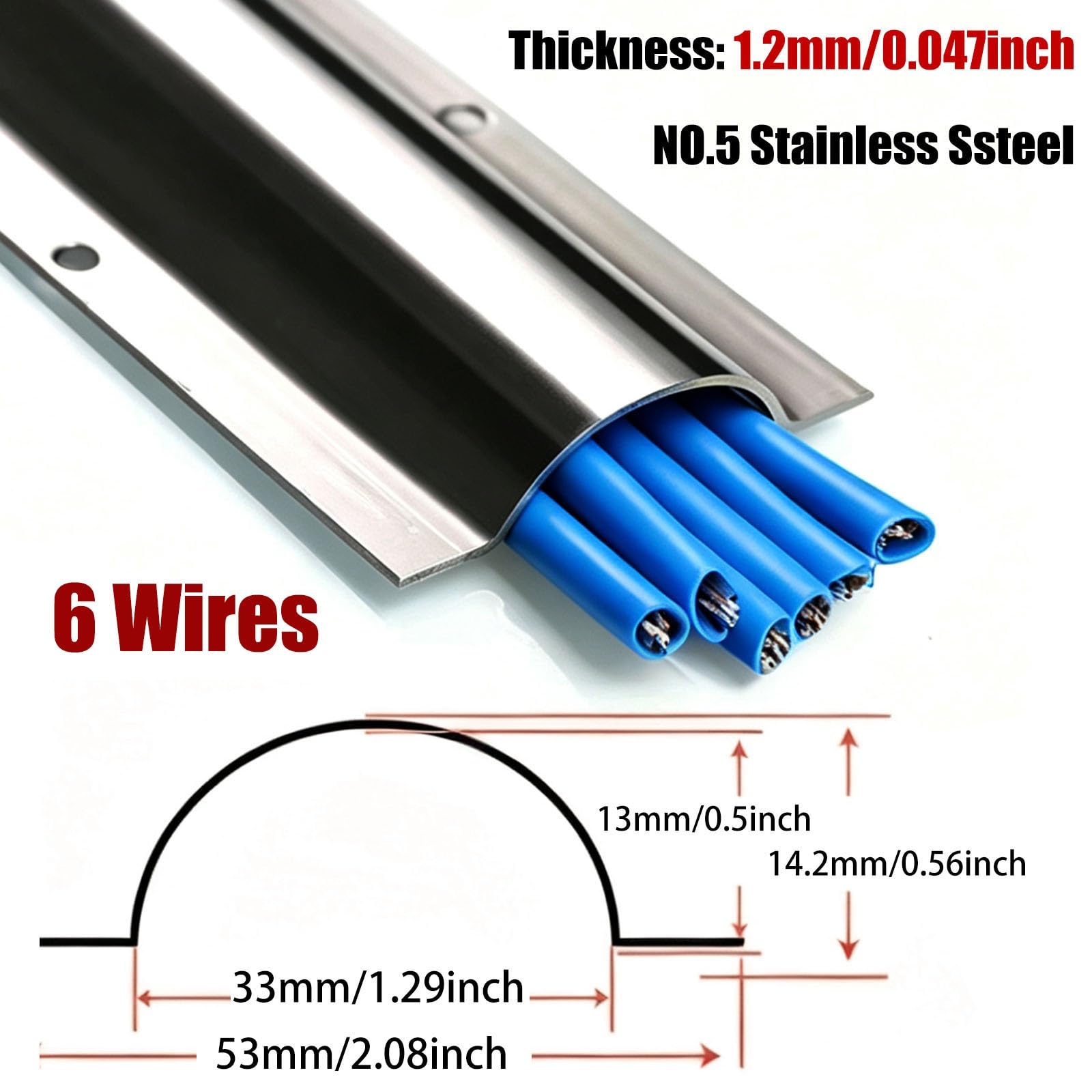 2 Stück Edelstahl-Kabelkanal, Drahtschutzkanal, Halbrunde Silberne Metallkabelabdeckung, 1 M (3,28 Fuß) Lang, Kabelabdecker For Decke, Ecke, Boden(5.3cm/2.1in 9 cable)