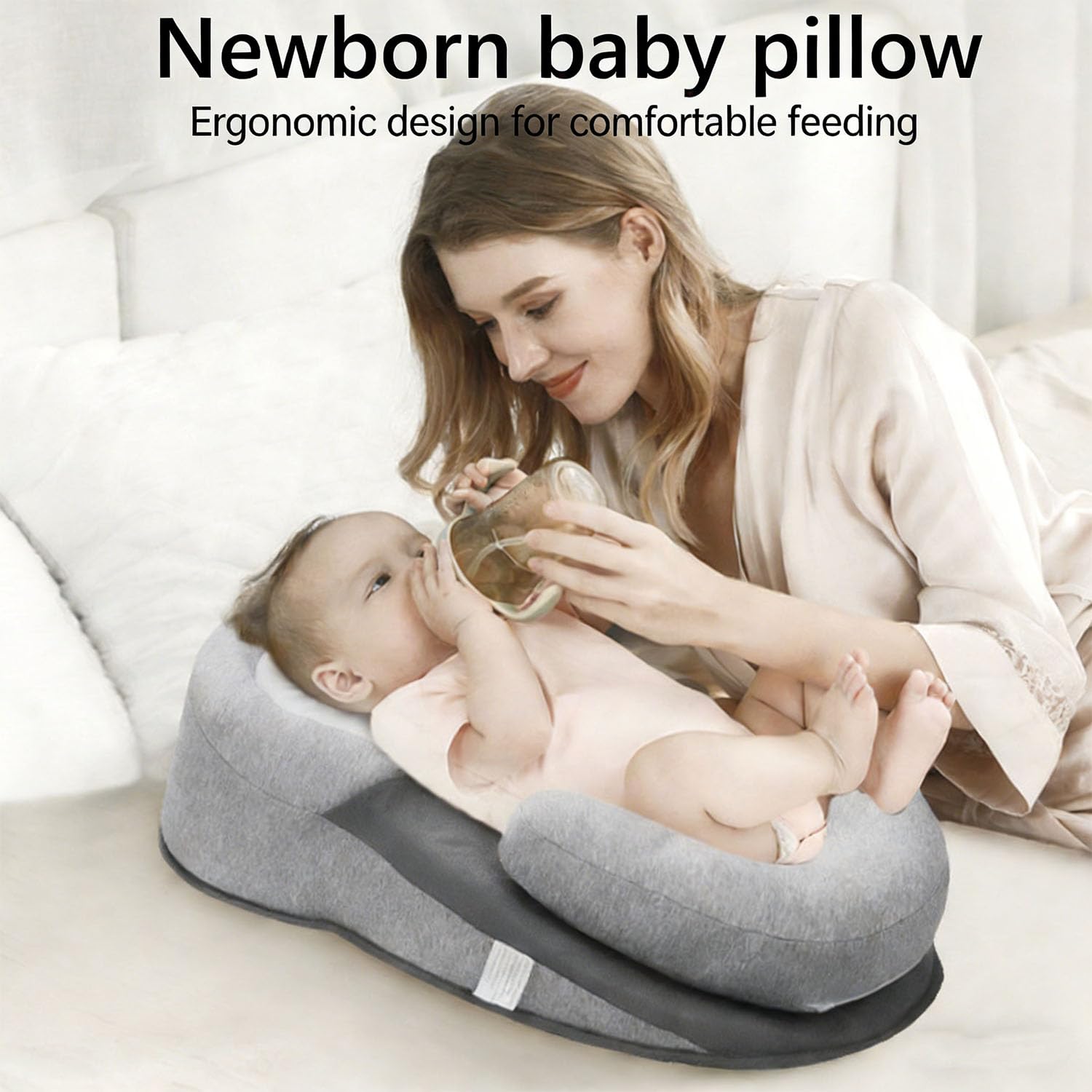 Baby Wedge Pillow for Newborn, Reflux Breastfeeding Pillow, Tummy Time Pillow for Comfortable Play & Feeding Support