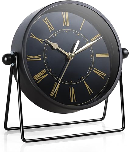 Reloj de escritorio vintage de metal negro, funciona con pilas, relojes de mesa decorativos con ángulo ajustable para chimenea, granja, estante,