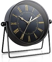 AYRELY® Vintage Black Metal Desk Clock,Battery Operated Mantel Clocks, Decorative Table Clocks with Adjustable Angle for Fireplace Farmhouse Shelf Living Room Décor (Black/Gold)