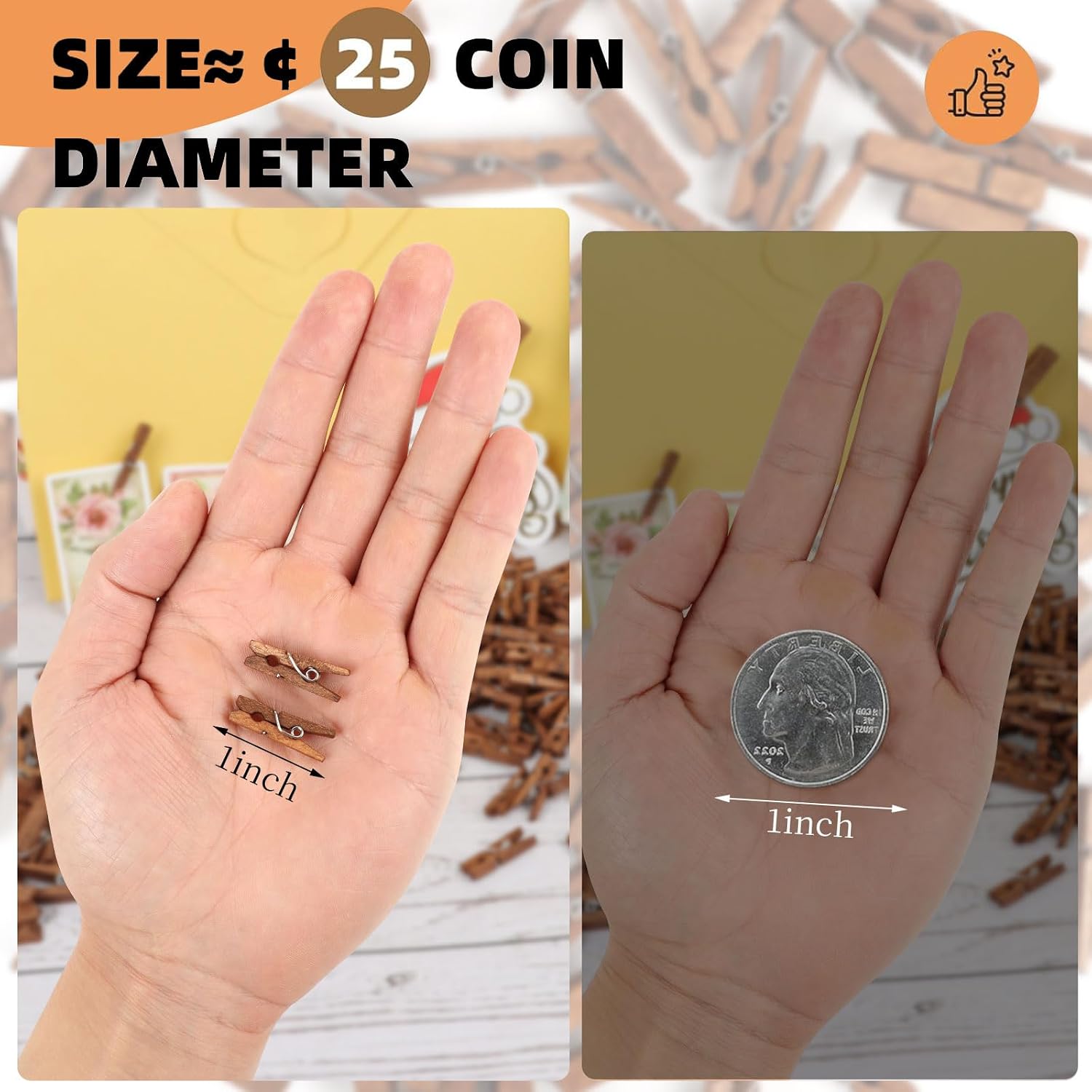 CCINEE Mini Wooden Clothespins, 100 Pcs 1 Inch Vintage Brown Small Craft Clothes Pins for Photo Clips Scrap Booking Crafts Hanging Pictures Gift Wrapping