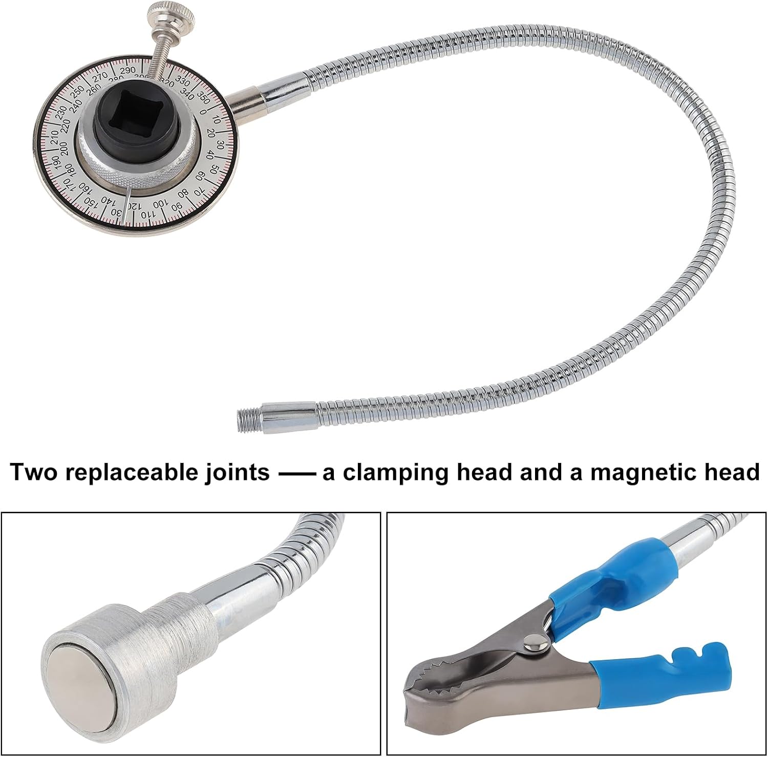 Torque Angle Meter, 1/2" Drive Wrench Angle Gauge, Angle Wrench with Flexible Clip Arm, CR-V Steel