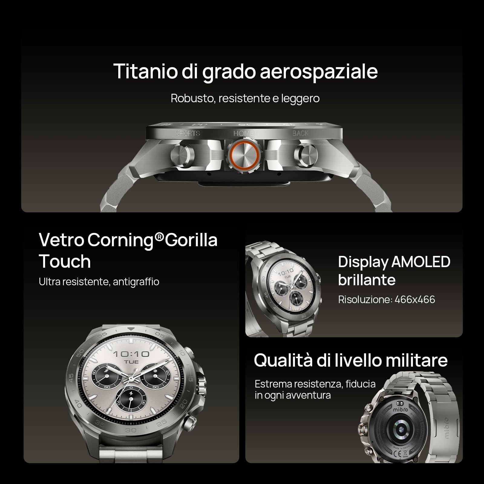 Mibro GS Explorer S Full Ti 48mm Smartwatch Outdoor con 1.32" AMOLED,Mappe Offline,Full Titanio,GPS Dual Band,10 ATM e 150+ Orologio Sportivo,20 Giorni Autonomia,Per iOS e Android