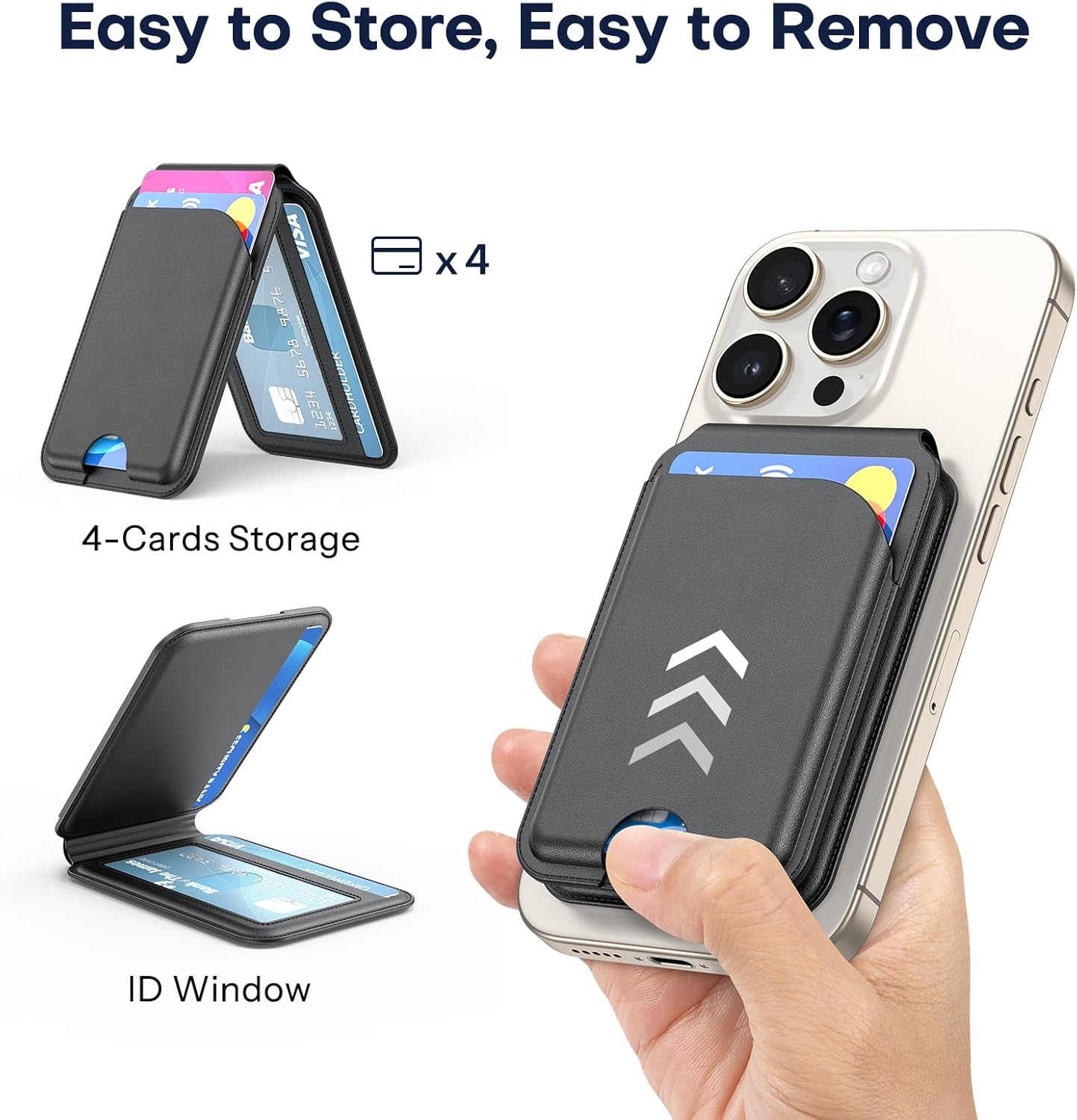 OMOTON for MagSafe Wallet, 4 Card Holder Magnetic Phone Wallet with Stand, Premium Leather for iPhone 17/16/15/14/13/12 Series (Black) - Image 2