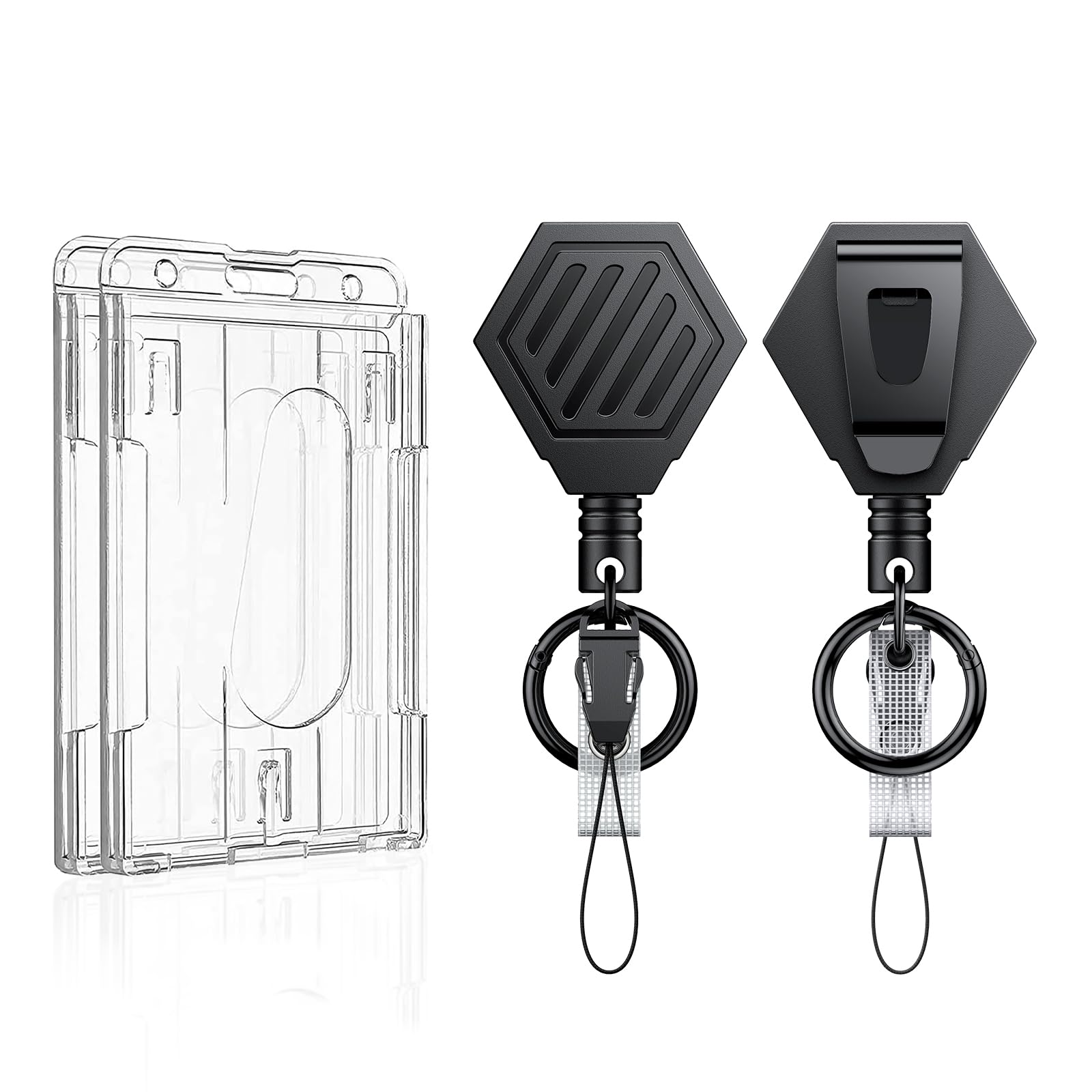 Uniclife 2 Pack Heavy Duty Retractable Keychain with Magnetic Closure Retractable Badge Reel with Vertical Clear Thumb-Slot Badge Holder Magnetic Belt