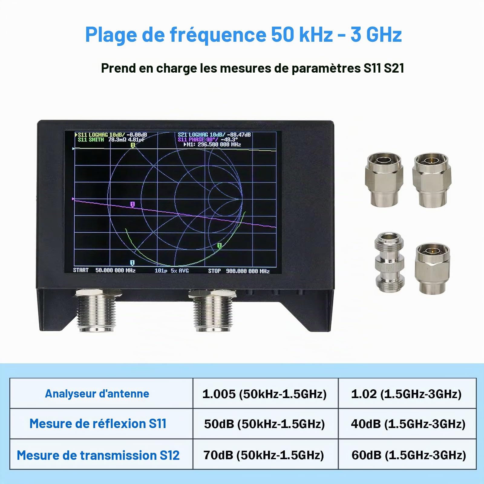 AURSINC NanoVNA SAA-2N V2.2 Analyseur de réseau vectoriel, 50KHz-3GHz 4" Écran tactile HF VHF UHF VNA Analyseur d’antenne Radio amateur avec sac de rangement, Mesure des paramètres S, Duplexeur, VSWR