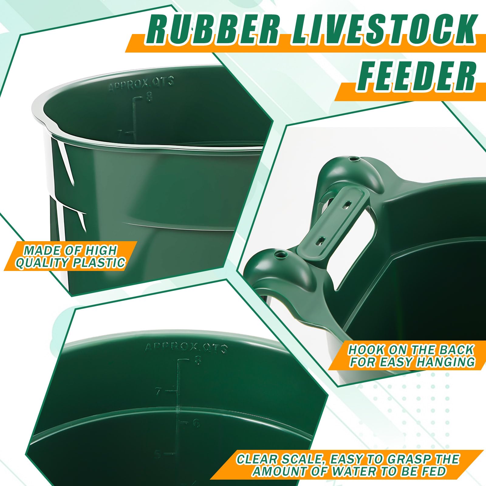Reallnaive 4 unidades de 8.5 cuartos de galón, comedero de plástico para caballos, cubos de alimentación para caballos, cabras, ganado y animales