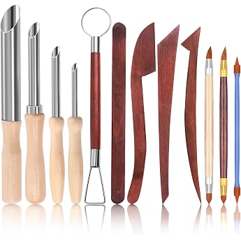Swpeet 12 Pieces Modelling Clay Sculpting Tools Kit Circular Clay Hole Cutters Rubber Tip Pens Wooden Sculpting Knife Ceramic Pottery Tools Sculpting Kit for Shaping Sculpture Modelling