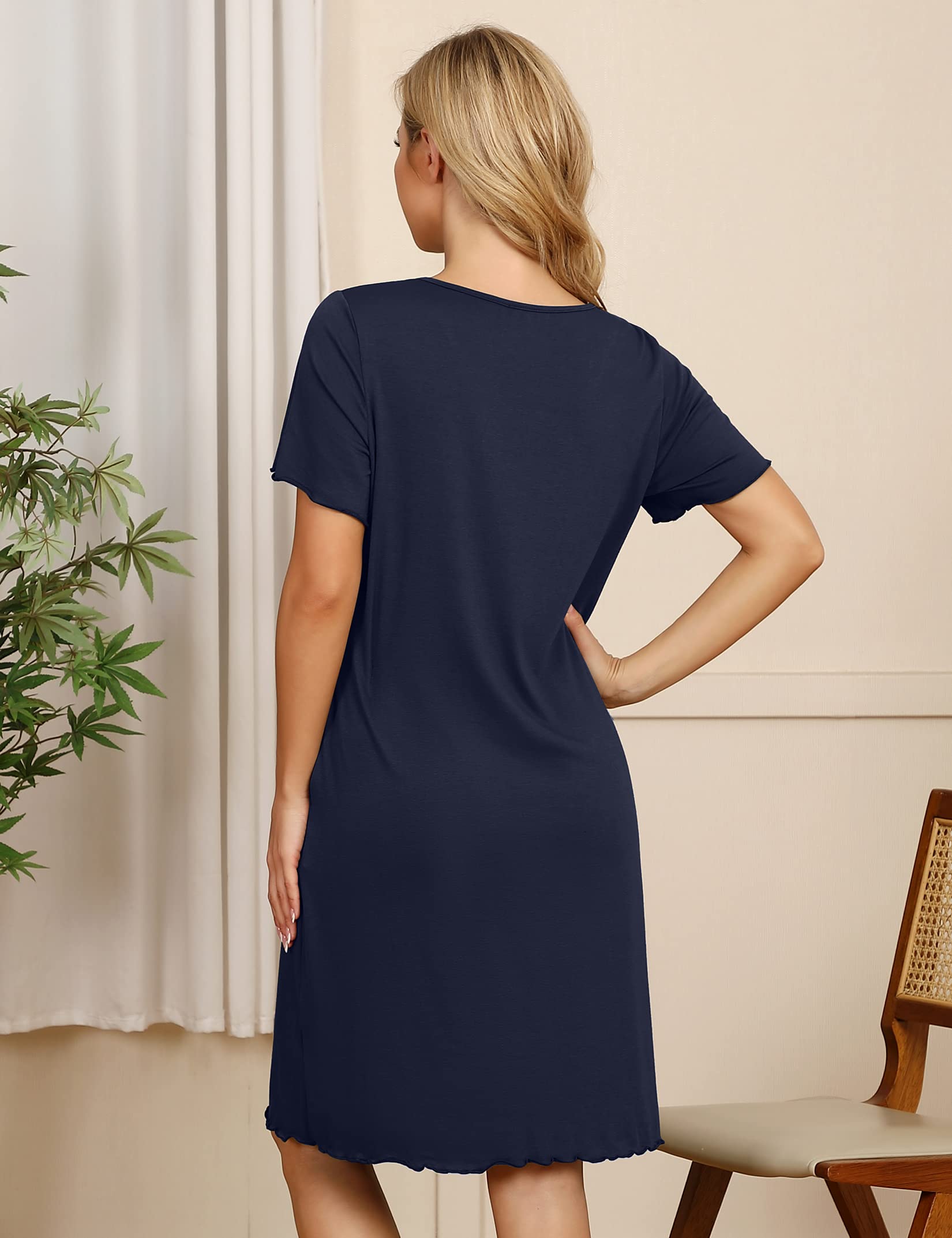 KOJOOIN Chemise de Nuit Naissance Femme d'allaitement Manches Courtes Vêtements de Nuit Coton de maternité avec Patte de Boutonnage sur Toute la Longueur Robe de Nuit