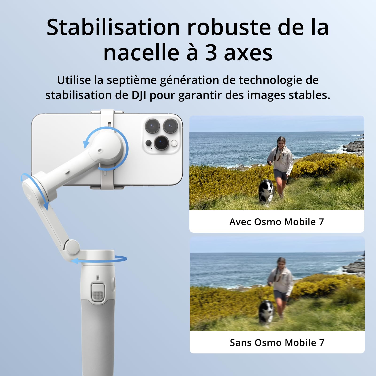 DJI Stabilisateur Nacelle Osmo Mobile 7 pour iPhone, Android, Trépied intégré, Ultra-léger, Nacelle pour téléphone à 3 Axes, ActiveTrack 7.0, ShotGuides, Édition en Un Seul clic