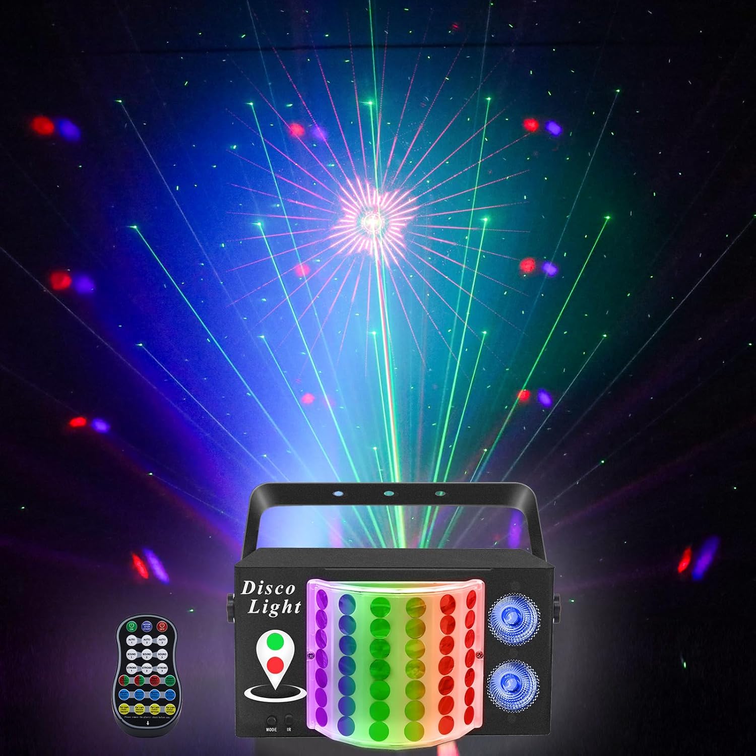 3-in-1 Disco Party Light: Dynamic Strobe, Speckle & Pattern Projector with Sound Activation & Remote Control for Home Stage Lighting Indoor or Outdoor DJ Parties & Easter & Spring Parties