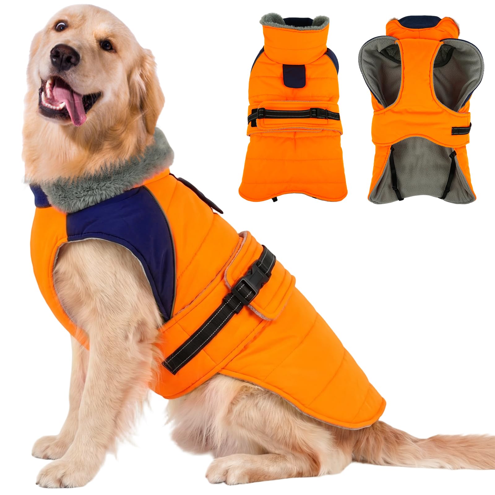 Lelepet Dog Winter Coat, Waterproof Warm Puppy Jacket, Orange 3XL