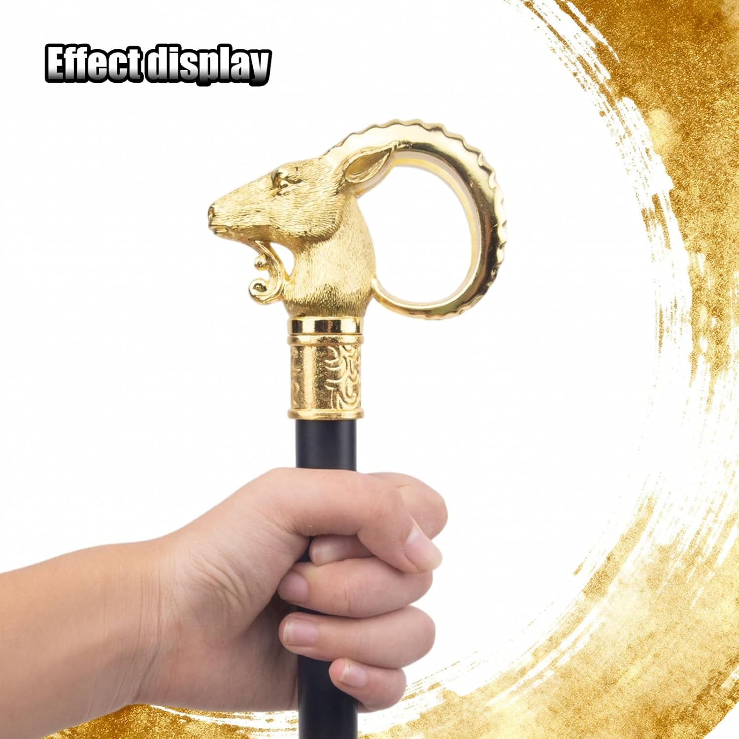 Golden Goat Sheep Animal Walking Stick, 35.82in Decorative Cospaly Vintage Party Fashionable Walking Cane Halloween Crosier