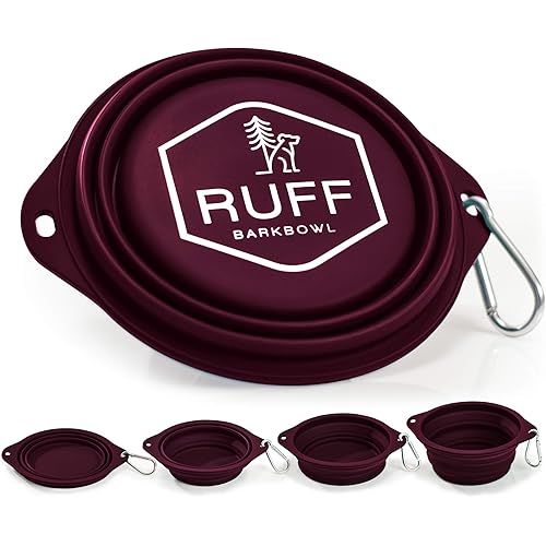 BarkBowl (800ml) - Collapsible Dog Bowl (Maroon) Premium Quality, Platinum-Cured Food Grade Silicone, No Plastic Rim, Food Safe, Large Travel Bowl