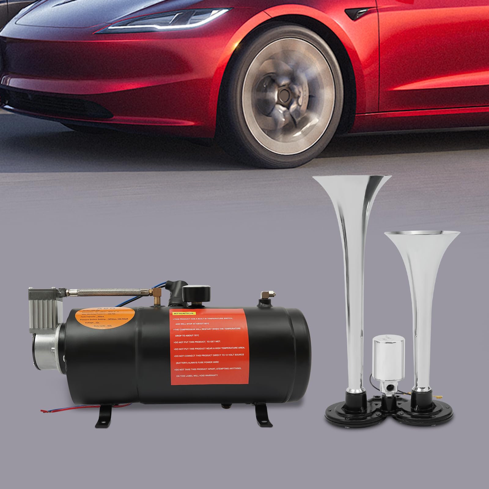 12V Luftkompressor Mit Tank, 150PSI Lufttank Kompressor Pumpe mit 2 Lufthörner für LKW SUV Car Truck Air Boote, Autos, automatisierte Maschinen