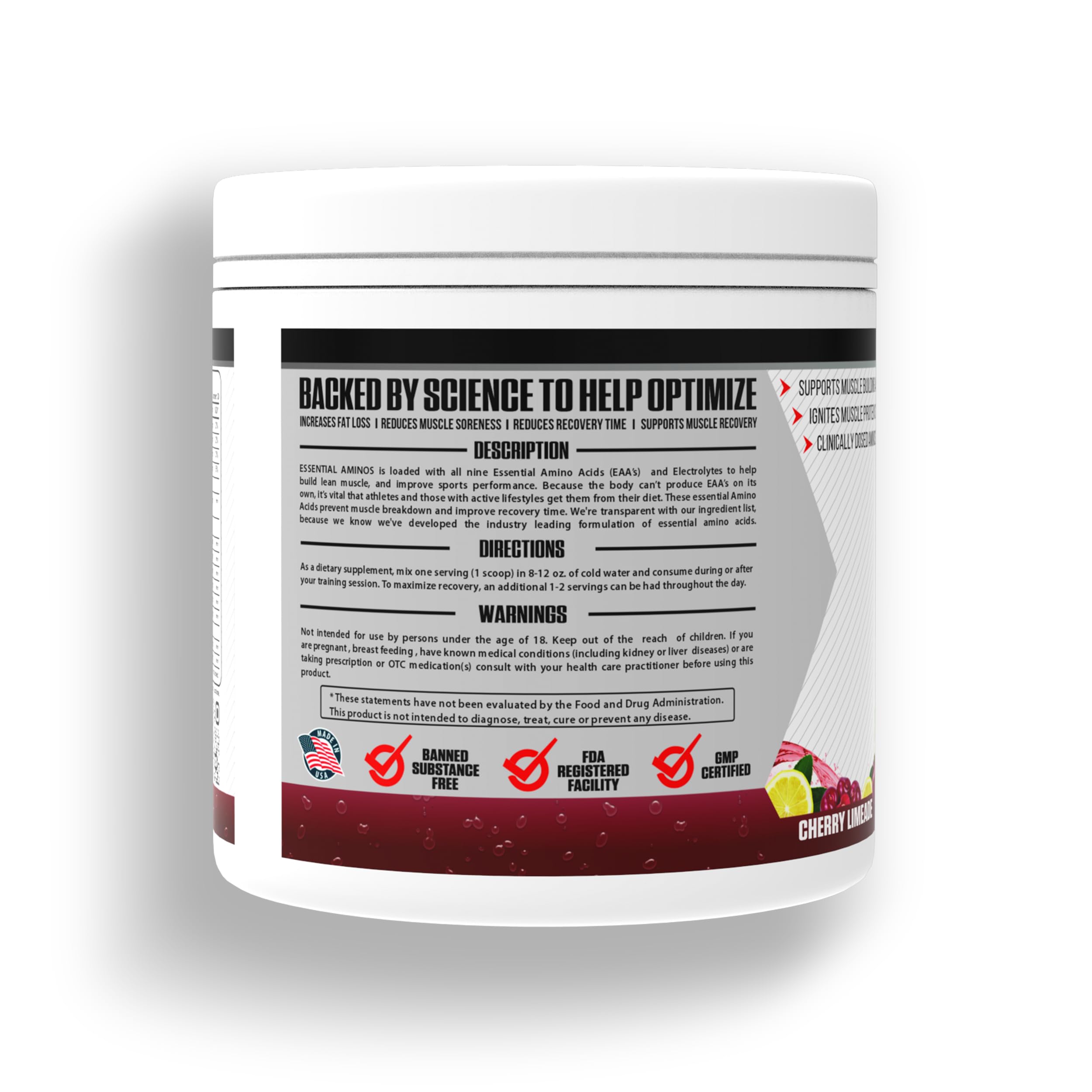 ESSENTIAL AMINOS | HYDRATION | Vegan BCAA,L-Leucine,L-Iso Leucine,L-Valine,Coconut Water Powder | Lean Muscle Building I Recovery I FSSAI Approved (Cherry Limeade) — Amazon image 2