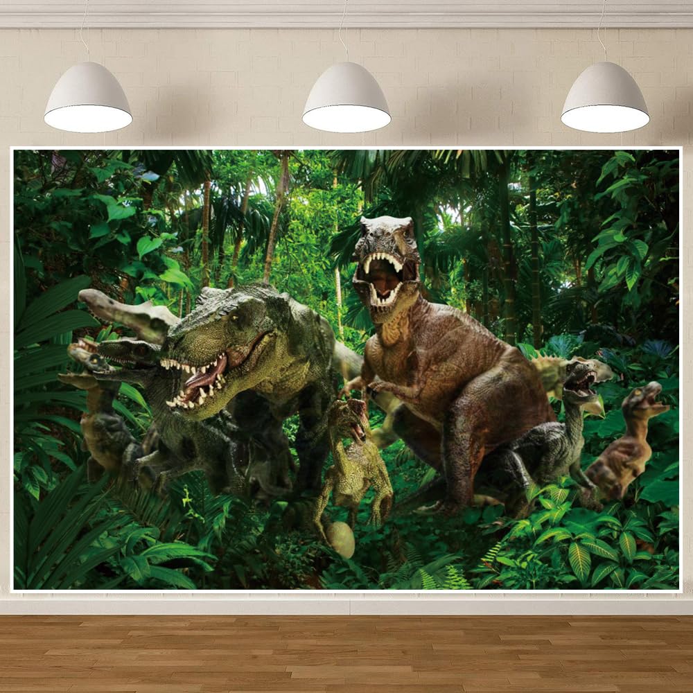 CRTPOD 10x8ft Dinosaur Backdrop for Photography Tropical Jungle Forest Dinosaur Background for Boys Kids Baby Birthday Theme Party Banner Photoshoot