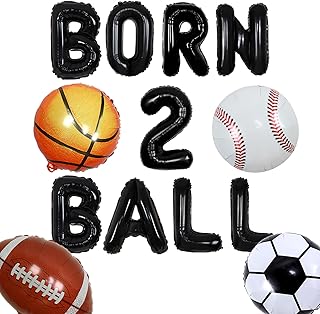 Wonmelody Sports 2nd Birthday Party Decors Sports Theme 2nd Birthday Party Supplies with Born 2 Ball Sports Banner Baseball Rugby Ball Basketball and Soccer Ball Foil Balloons Supplies for 2nd Boys