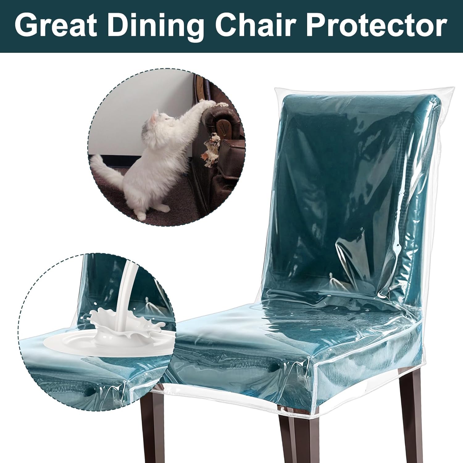 4pcs Chair Covers for Dining Chairs Plastic Dining Chair Covers Waterproof Kitchen seat Cover for Chairs Clear Char Protectors Cover slipcovers Set Anti Stain and Easy to Clean W/21 x D/18
