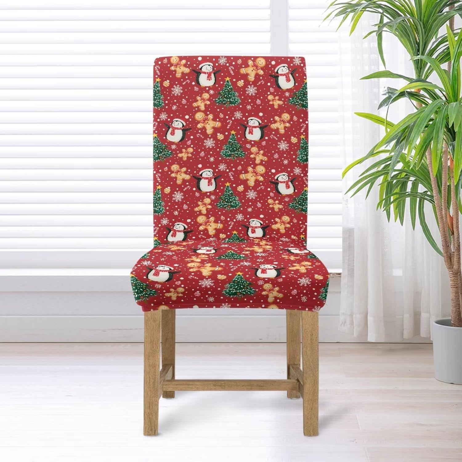 Gingerbread Man Penguin Pattern Dining Chair Cover Anti-Slip Chair Seat Protectors Washable Parsons Chair Slipcovers Protective for Home, Hotel, Banquet-4 Pcs