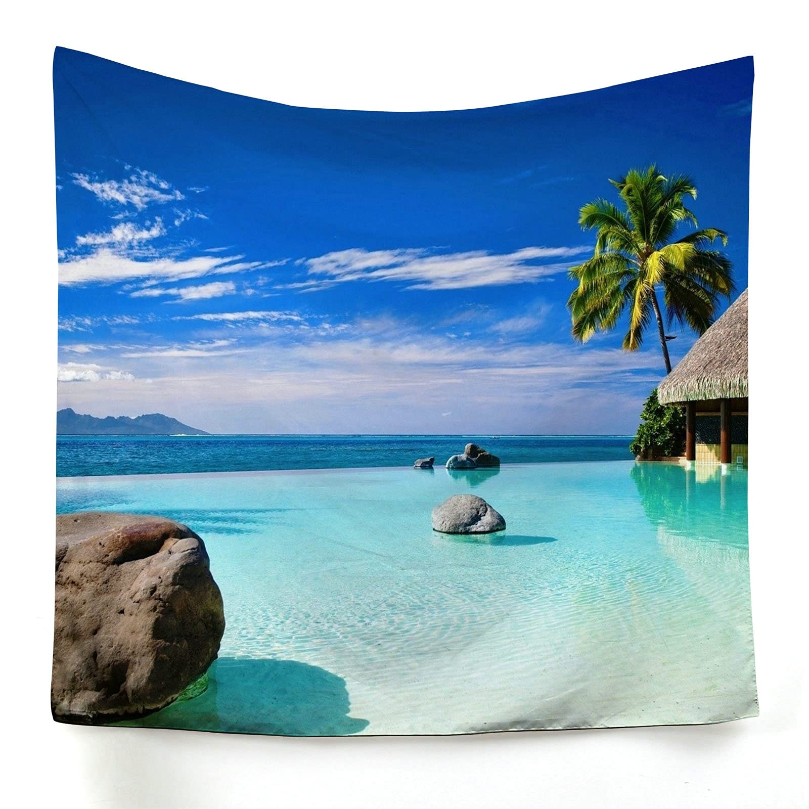 Bishilin Tapices Naturaleza Azul- 100×75cm, Tapiz Playa, Pareo/Toalla de Playa Grande, Sofá