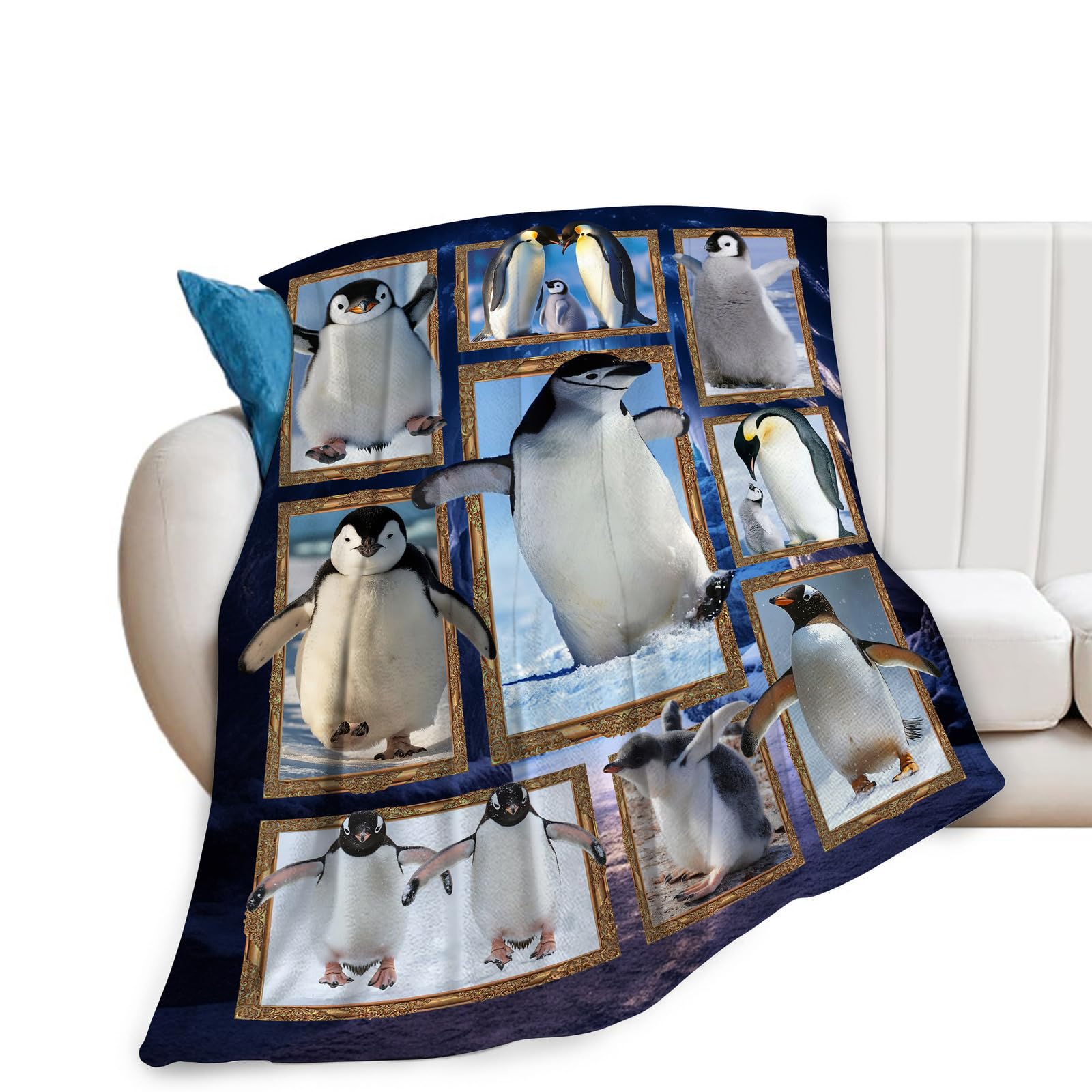 Penguin Fleece Soft Warm Plush Throw Blanket - Lightweight, Fuzzy, Cozy, Cute - Suitable for Couch, Sofa, Bed - 60