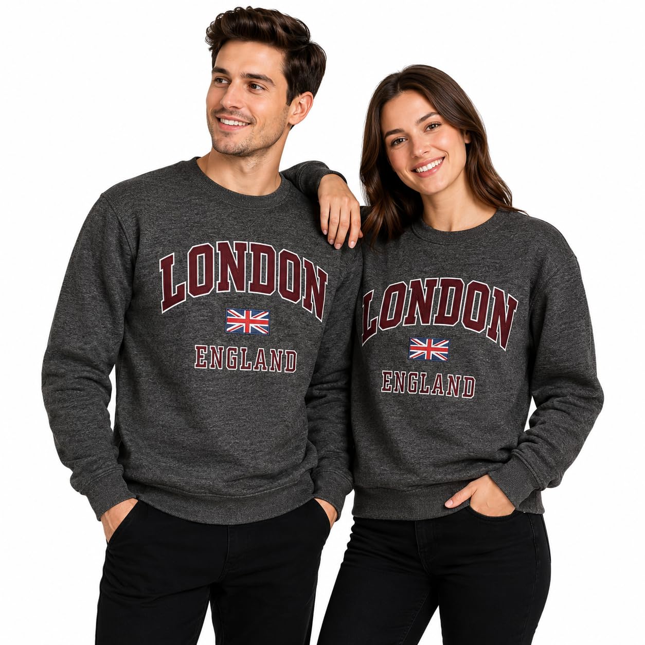 Gwcc Unisex Charcoal Le201 London England Applique Embroidery Sweatshirt Big And Tall Navy, Grey, Maroon, 3XL And 4XL (Uk, Alpha, 3XL, Regular, Regular, )