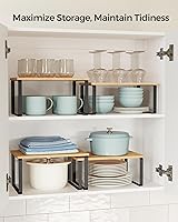Vista 66 de SONGMICS Cabinet Organizer Shelf, Set of 4 Kitchen Counter Shelves, Kitchen Storage, Spice Rack, Stackable, Expandable, Metal and Engineered Wood