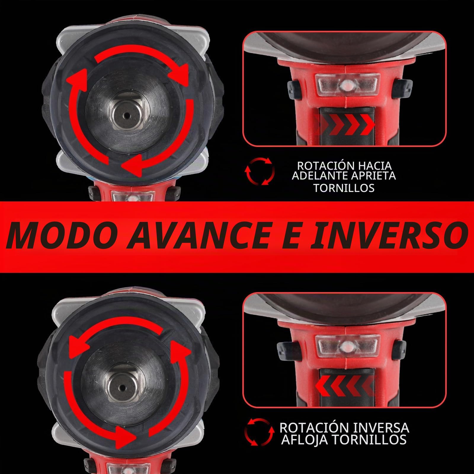 ONEVAN Llave de Impacto Inalámbrica 1000 Nm 1/2" sin Escobillas 2 Baterías | 3 Velocidades adelante/2 atrás, Parada automática, 2700 ipm Frecuencia, 3s Desatornillado tuercas, Reparación autos, Andamios