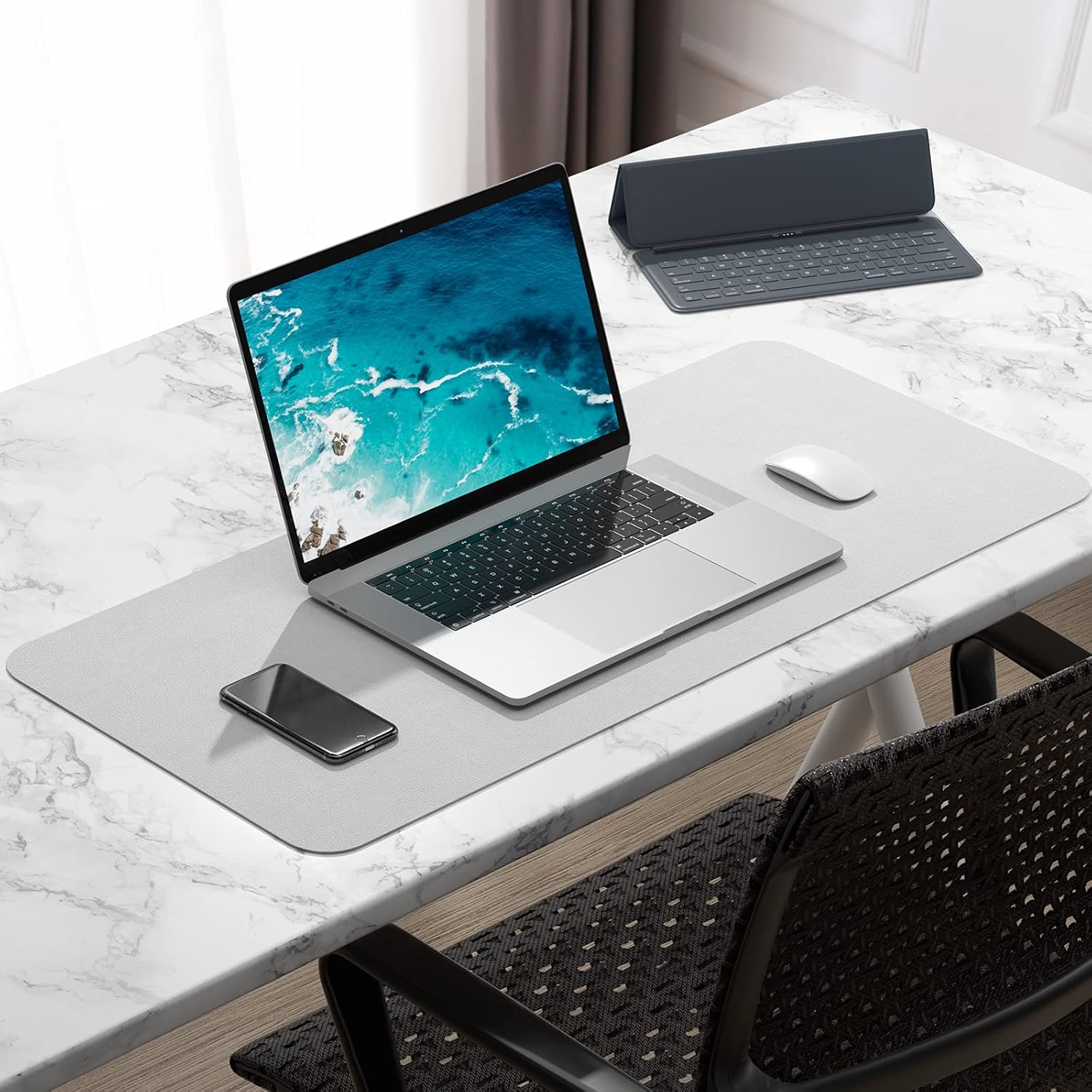Hsurbtra Desk Pad, 30" x 14" PU Leather Desk Mat, XL Extended Mouse Pad, Waterproof Desktop Blotter Protector, Non-Slip Ultra Thin Large Laptop Keyboard Writing Mat for Office Home, Gray - 7