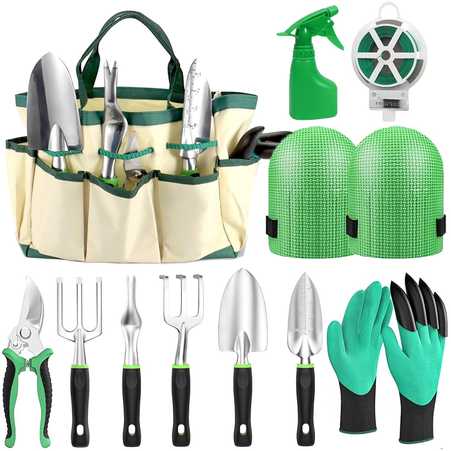 11 Pcs Gardening Tools Set Heavy Duty Garden Tools Kit with Waterproof Tote Bag Stainless Steel Garden Hand Tool Gift Kit Gardening Gifts for Women, Men, Gardener