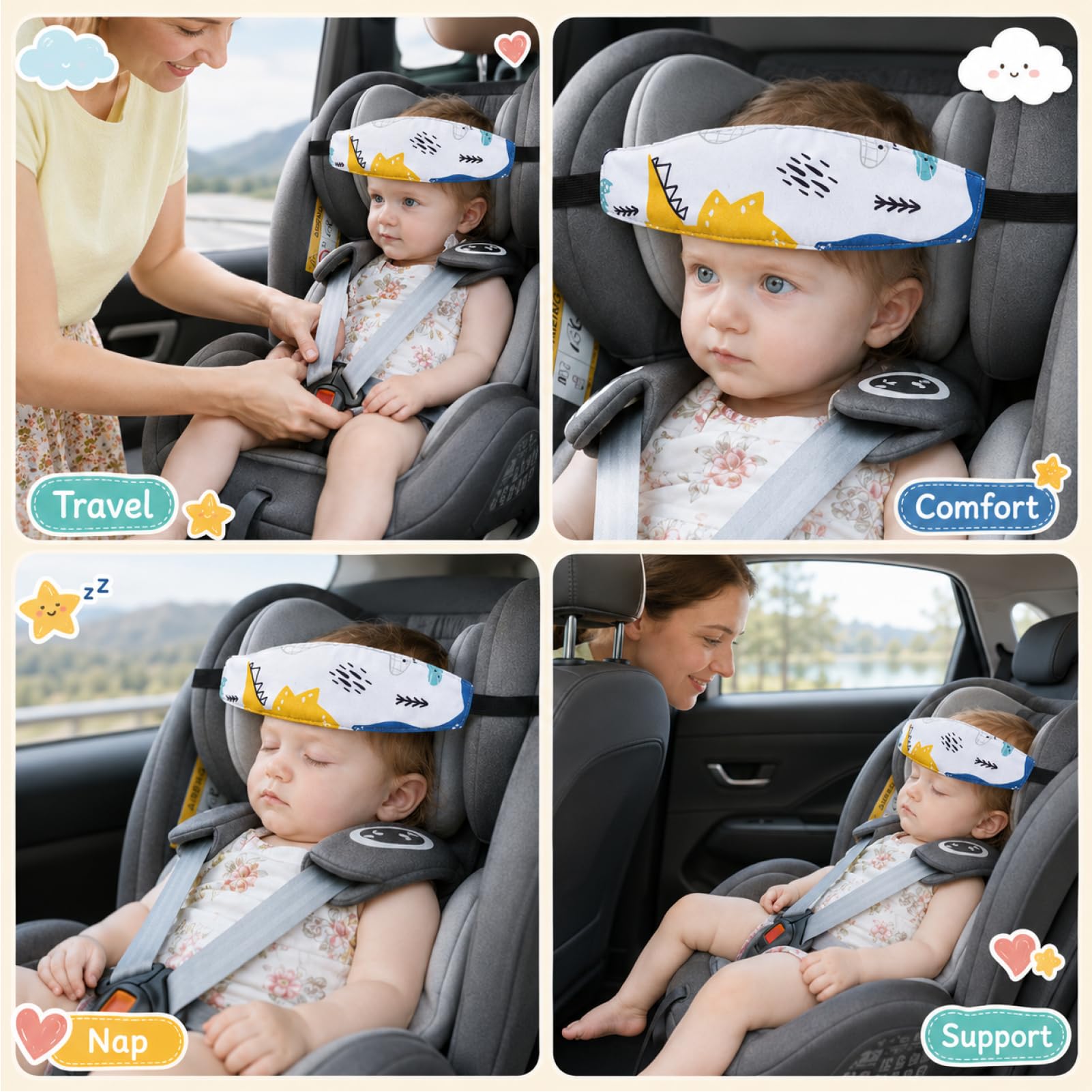 kopfstütze baby fahrradanhänger 3 Stück Kopfhalterung Auto Kinder, Verstellbares Kopfband Kindersitz Auto, Auto Kinder zum Schlafen, Kopfstütze Auto Kinder mit Nackenschutz für Reisen, Kinderwagen und Küche, Haushalt & Wohnen Größe:SM Thule Chariot Cab 2 x3000max