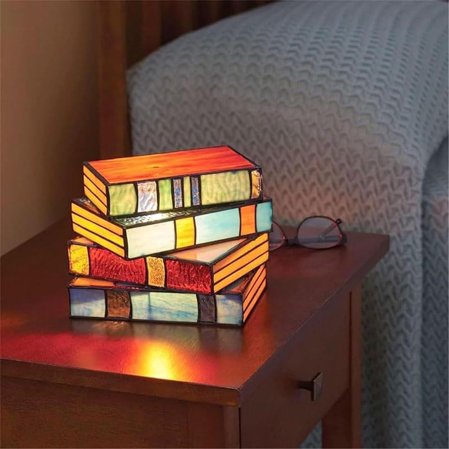 Lampada in vetro colorato impilato libri lampada vintage stile Tiffany tavolo retrò resina libro decorazione scrivania per soggiorno comodino lettura arte decorativa casa ufficio