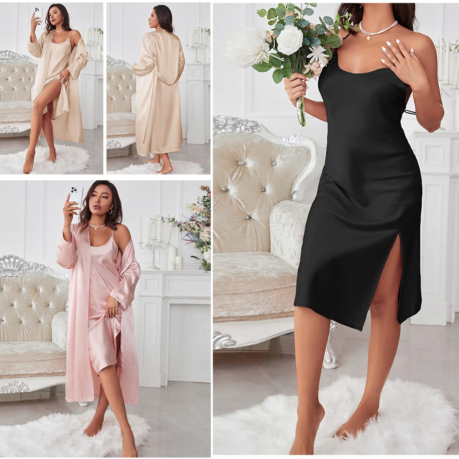 Set vestaglia da donna in raso Team Bride – Accappatoio da donna leggero e