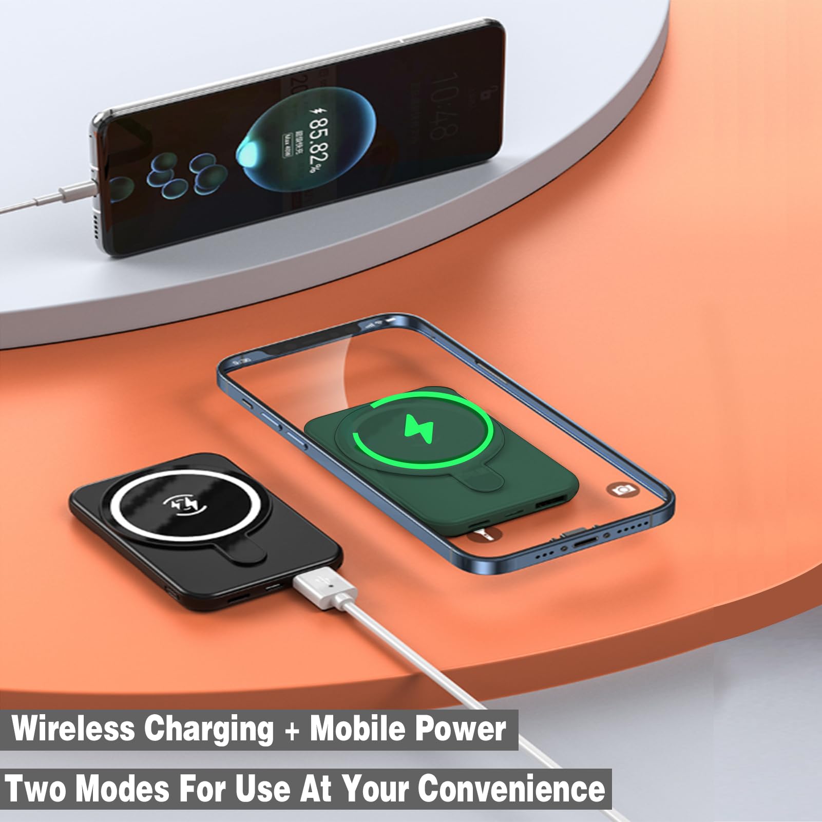 Power Bank 10000mAh Con Ricarica Wireless 22.5W, Cavo Type-C Integrato E Supporto Retrattile - 6