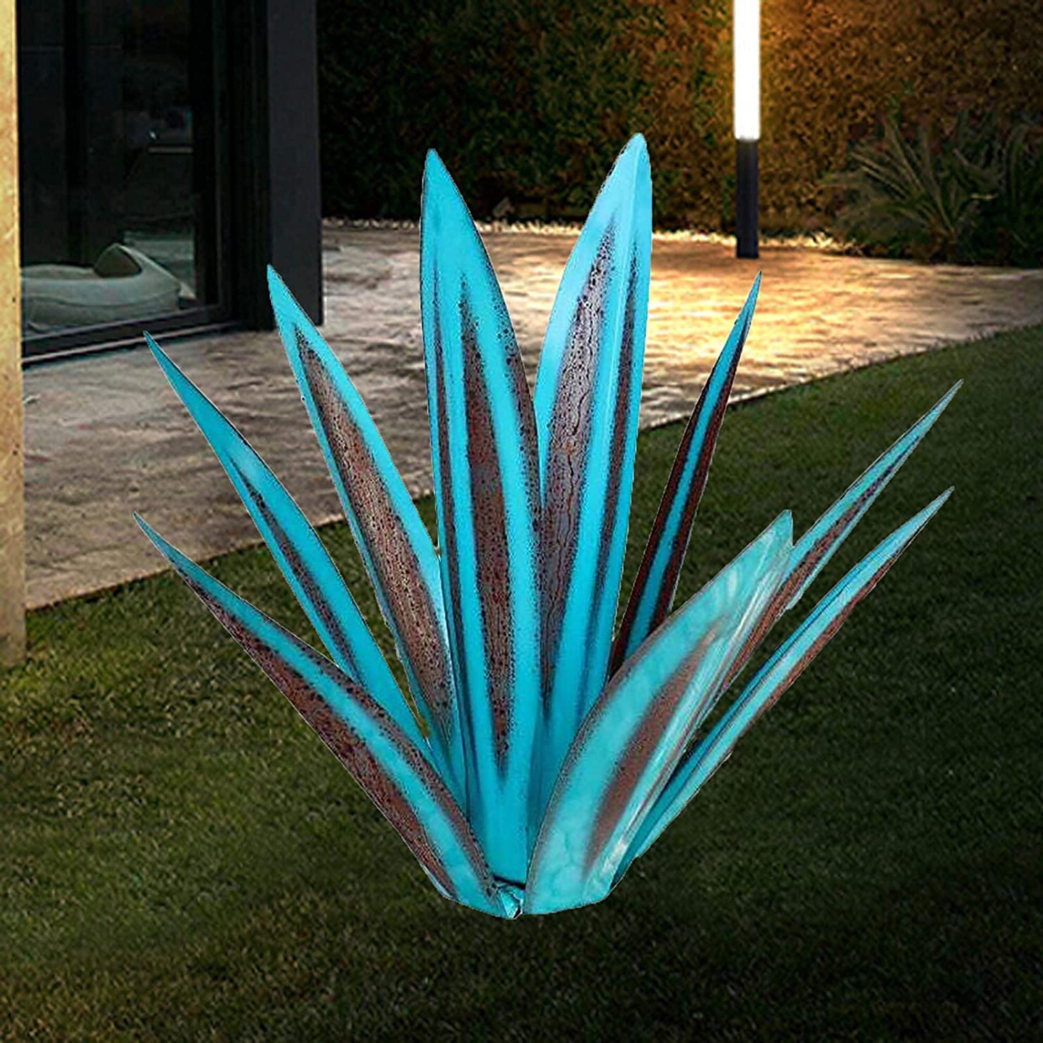 Scultura in Metallo di Agave da Esterno – Ornamento Decorativo per Giardino, Prato E Patio Blue,65cm