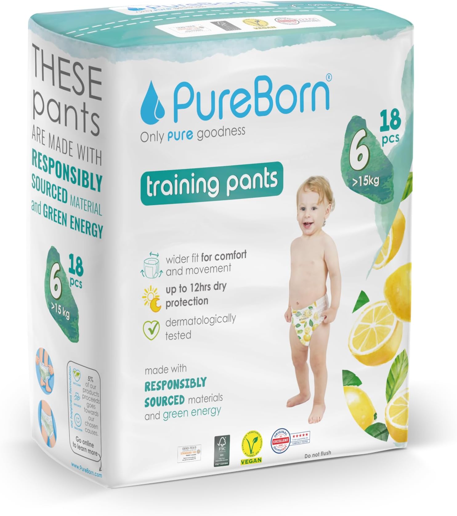 Pureborn Pull-Up Diaper Pants for Babies - XL Size 6Y (15+ kg) - 18 Count (Pack of 1)|Ultra-Soft, 12-Hour Dry Protection, Eco-Friendly, Vegan & Dermatologically Tested