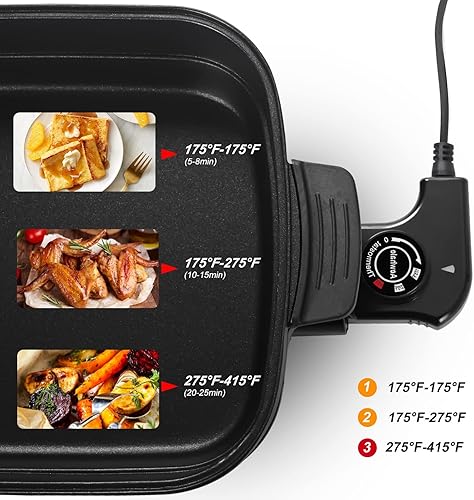 Miniatura 2 de AEWHALE Parrilla eléctrica multifuncional 3 en 1, sartén eléctrica antiadherente con tapas, parrilla de fiesta de 1400 W para cocinar carnes y