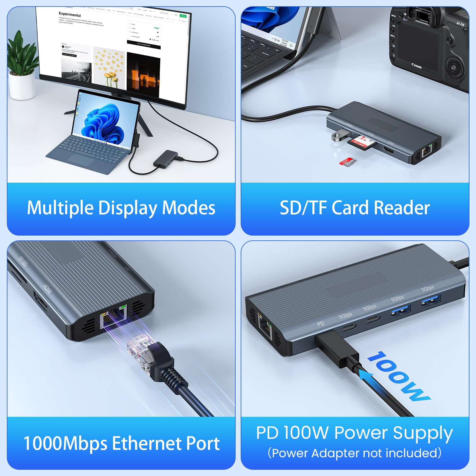 11-in-1 Surface Pro Docking Station, New Surface Dock 4K@60HZ HDMI, Surface Docking Station for Surface Pro 11/10/9/8/X/7/6/5/4/3, Surface Laptop 6/5/4/3/2/1, Surface Laptop Go 3/2/1, Surface Book — view 4