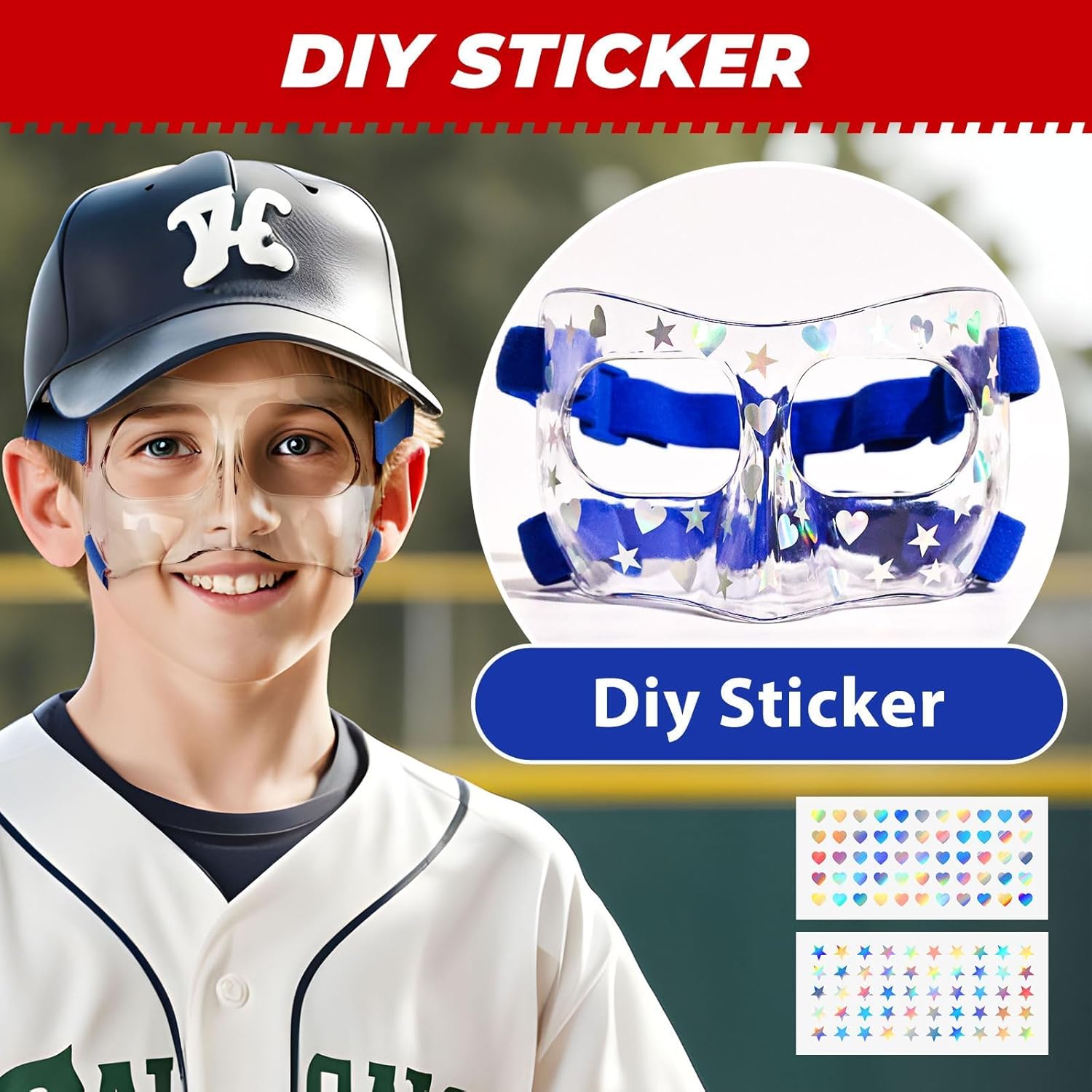 WR01A Kids Nose Guard for Broken Nose Girls Boys Adjustable Basketball Soccer Sports Face Mask with Foam Padding and Stickers for Youth Teens（Blue