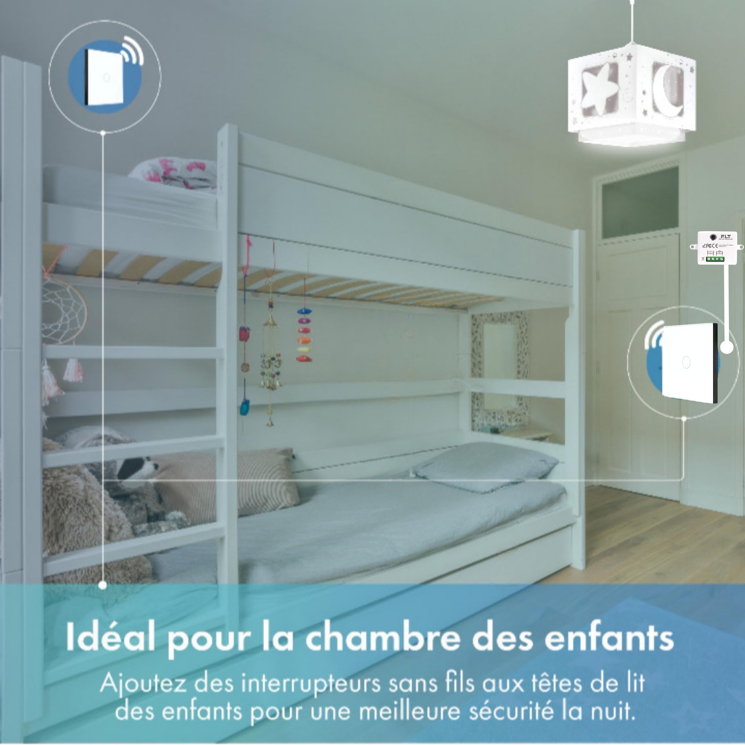 KIT Interrupteur sans fil - Bouton tactile va et vient prêt à poser – 2 Télécommande murale + 1 interrupteur relais récepteur radio encastrable sans neutre - Compatible Led