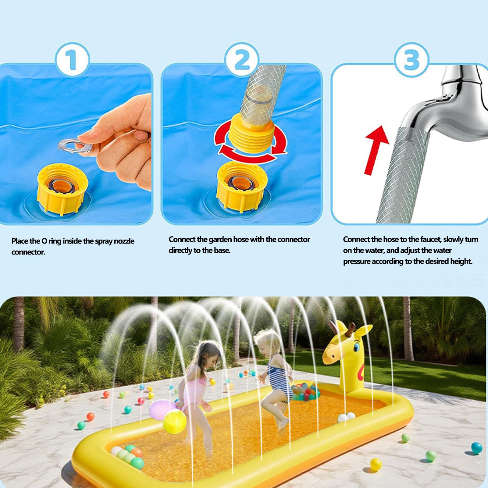 Piscina Gonfiabile per Bambini, Irrigatore Gonfiabile in Materiale PVC Addensato con di Irrigazione Integrato e Bordi Arrotondati per Gioco Sicuro, (200x110x19 cm/78,7x43,3x7,5 pollici)