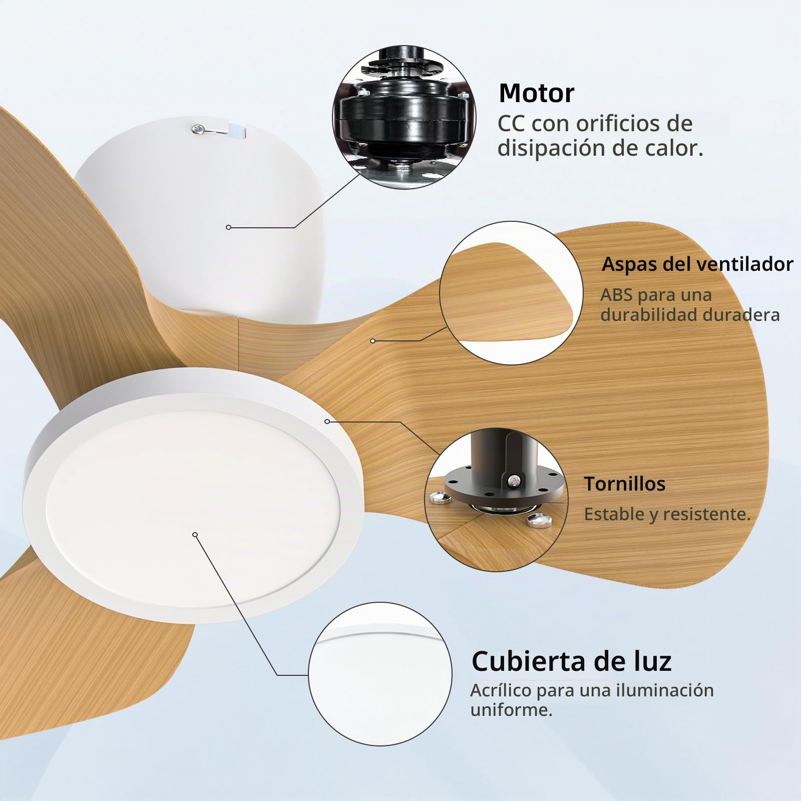 Ateroll Ventilador de Techo con Luz, Ø61CM, 3CCT (3000K-4000K-5000K), 1500LM Ventilador de Techo con Mando a Distancia, 6 Velocidades, Temporizador, Apto para Salón, Dormitorio (Madera Clara)