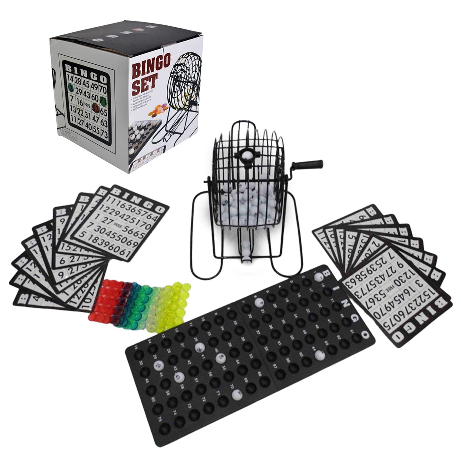 Hutyly Deluxe Bingo Game Set with 8 Inch Bingo Cage, Bingo Board, Bingo Balls, Bingo Cards, and Bingo Chips, Ideal Game for Large Groups Family Friends
