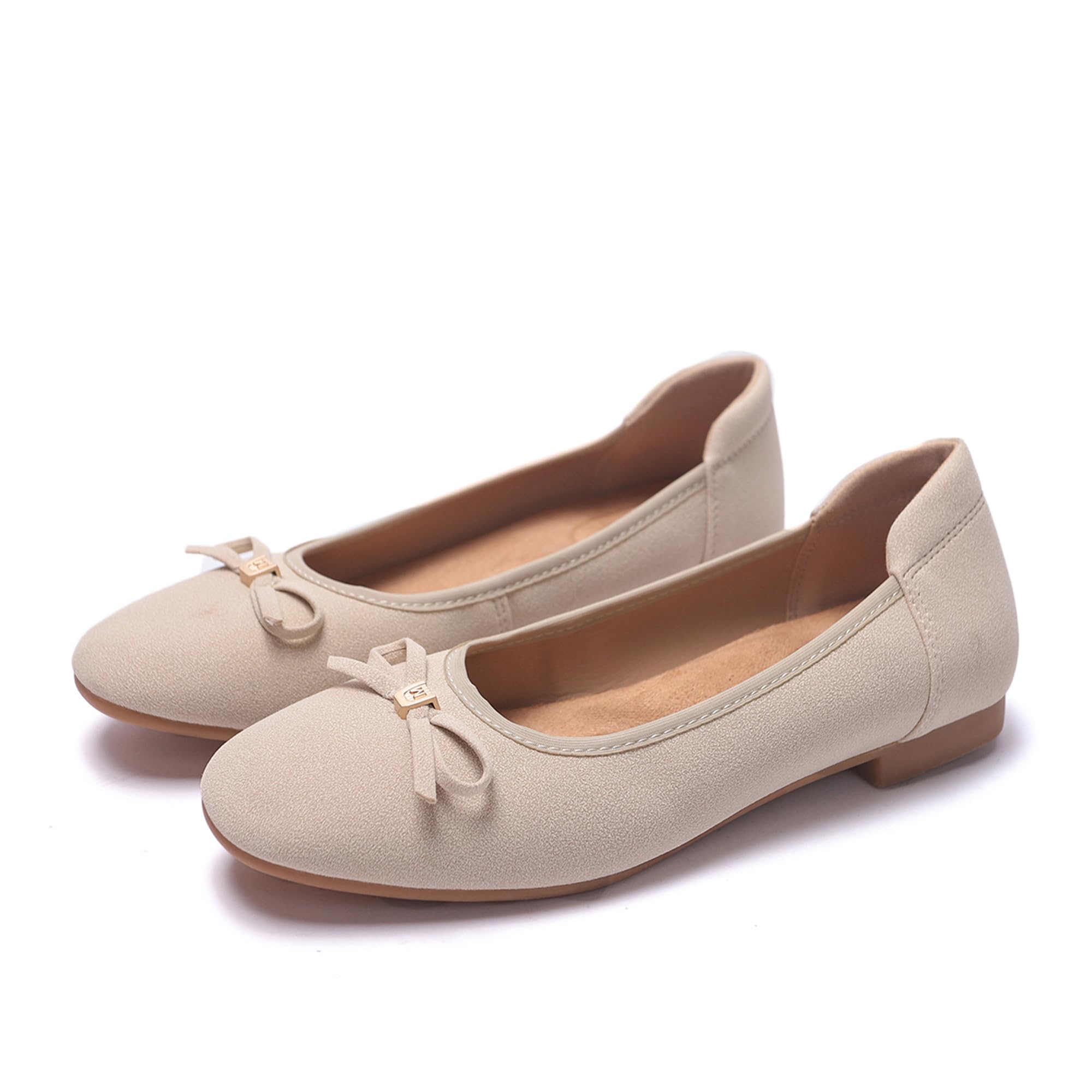 MUMUWU Women's Comfortable Ballet Flats Round Toe Flat Shoes for Women Bow Dressy Flats Shoes with Arch Support Insole