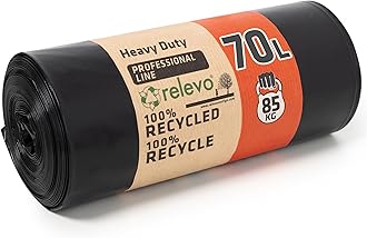 Relevo 70L Heavy Duty Bin Bags – 75 µm (Micron) Thick with 85 kg Weight Resistance, Strong enough to be used as Rubble Sacks Heavy Duty, Includes 10 Black Bin Bags, (Width 73 cm × Height 85 cm)